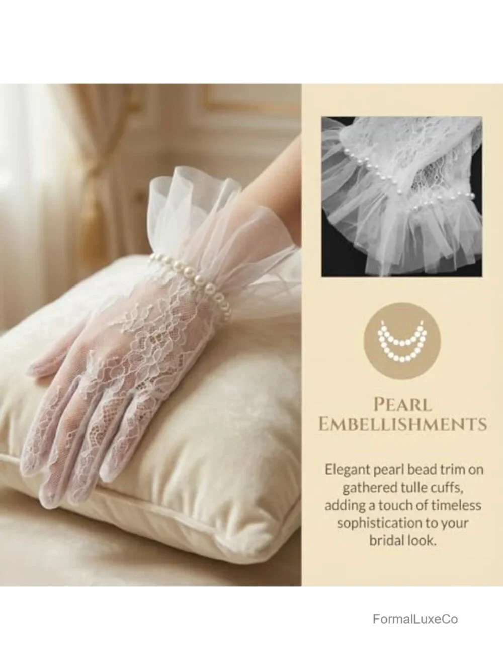 Short Lace Gloves Pearl Tulle Mesh Bridal Wedding Party Opera Gloves